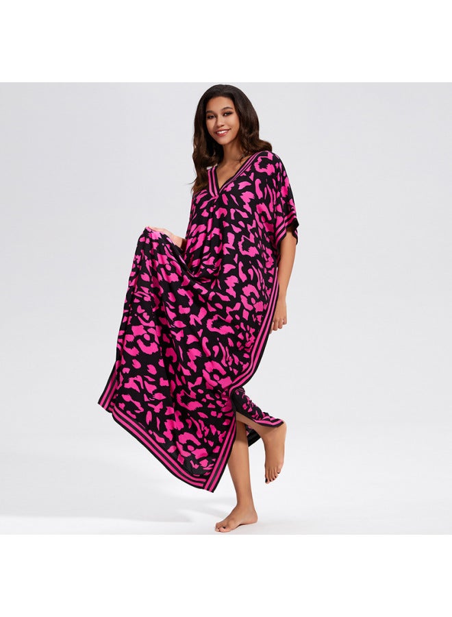 إسكدنيا 2024 رايون أوروبي وأمريكي للعطلات فضفاض مقاس كبير، رداء الشاطئ للحماية من الشمس، فستان شاطئ البحر، ملابس سباحة نسائية، ملابس خارجية-اللون: ZS2337 (أحمر وردي)- - Image 5