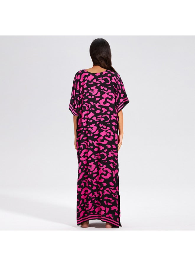 إسكدنيا 2024 رايون أوروبي وأمريكي للعطلات فضفاض مقاس كبير، رداء الشاطئ للحماية من الشمس، فستان شاطئ البحر، ملابس سباحة نسائية، ملابس خارجية-اللون: ZS2337 (أحمر وردي)- - Image 3