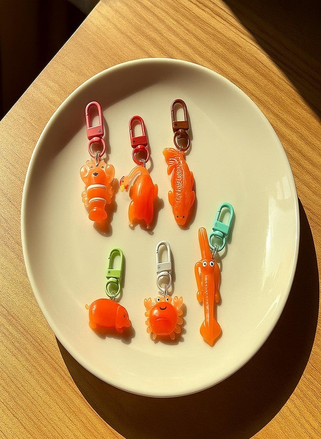 قلادة TBWHL متغيرة اللون بالأشعة فوق البنفسجية، 6 قطع من زينة سلسلة مفاتيح السيارة اللطيفة للمرآة الخلفية، سلسلة مفاتيح على شكل حيوان مرح صيفي، إكسسوارات داخلية للسيارة للرجال والنساء - Image 4