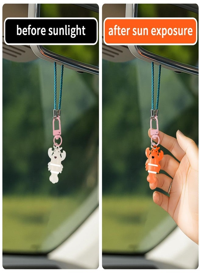 قلادة TBWHL متغيرة اللون بالأشعة فوق البنفسجية، 6 قطع من زينة سلسلة مفاتيح السيارة اللطيفة للمرآة الخلفية، سلسلة مفاتيح على شكل حيوان مرح صيفي، إكسسوارات داخلية للسيارة للرجال والنساء - Image 2