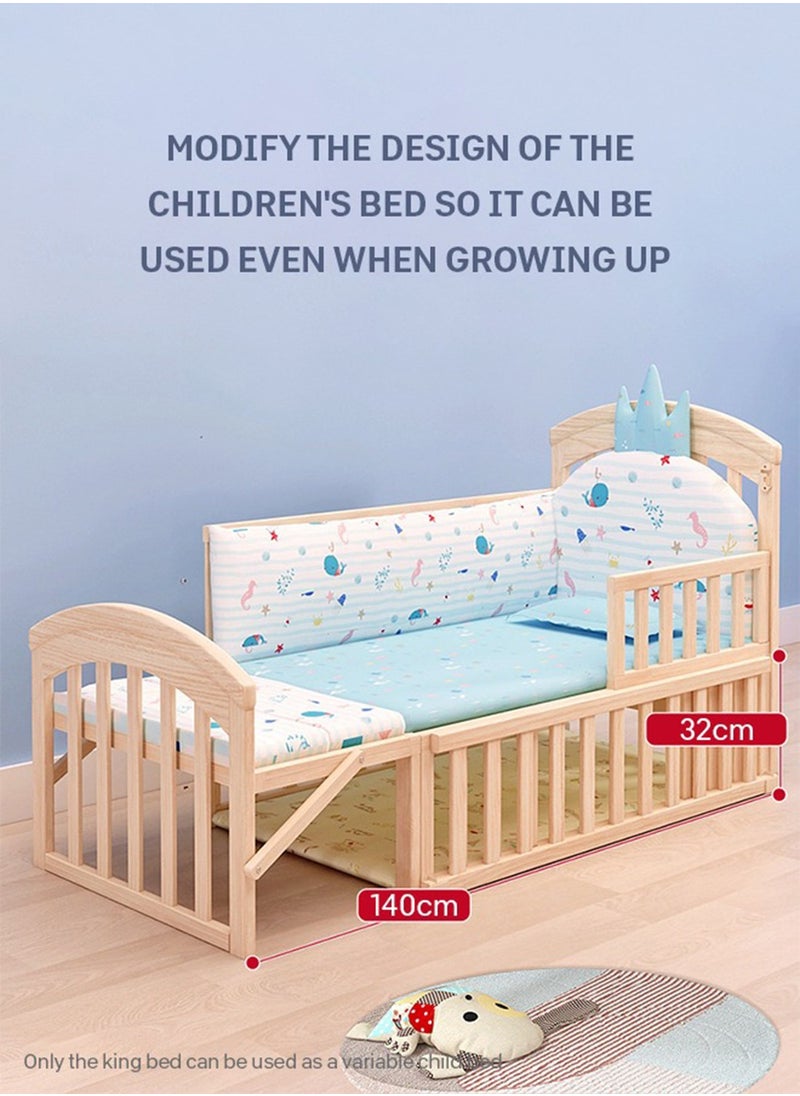 Star Core - 4 in 1 Height Adjustable Wooden Mobile Crib, Multifunctional Cradle, Playpen, Newborn Sleeping Crib, Easy to Assemble, Comes with Mattress, Four-piece Bedding Set, Mosquito Net (104CM * 60CM * 97CM) - Image 1