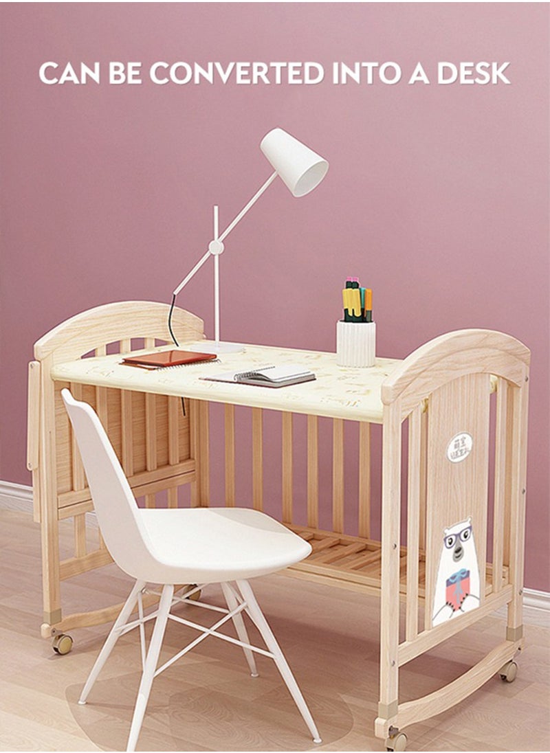 Star Core - 4 in 1 Height Adjustable Wooden Mobile Crib, Multifunctional Cradle, Playpen, Newborn Sleeping Crib, Easy to Assemble, Comes with Mattress, Four-piece Bedding Set, Mosquito Net (104CM * 60CM * 97CM) - Image 1