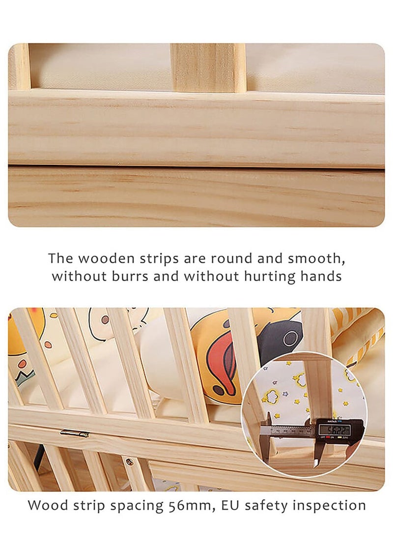 Star Core - 4 in 1 Height Adjustable Wooden Mobile Crib, Multifunctional Cradle, Playpen, Newborn Sleeping Crib, Easy to Assemble, Comes with Mattress, Four-piece Bedding Set, Mosquito Net (104CM * 60CM * 97CM) - Image 1