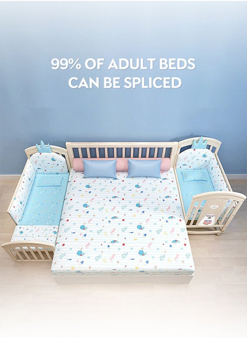 Star Core - 4 in 1 Height Adjustable Wooden Mobile Crib, Multifunctional Cradle, Playpen, Newborn Sleeping Crib, Easy to Assemble, Comes with Mattress, Four-piece Bedding Set, Mosquito Net (104CM * 60CM * 97CM) - Image 1