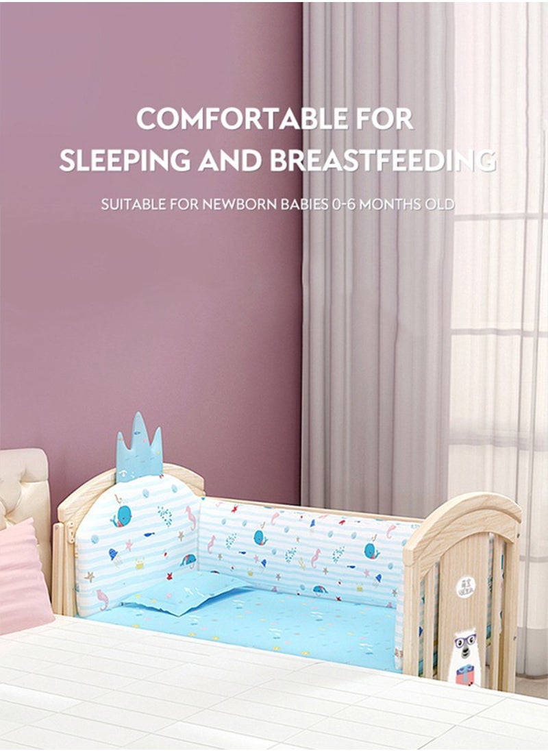 Star Core - 4 in 1 Height Adjustable Wooden Mobile Crib, Multifunctional Cradle, Playpen, Newborn Sleeping Crib, Easy to Assemble, Comes with Mattress, Four-piece Bedding Set, Mosquito Net (104CM * 60CM * 97CM) - Image 1