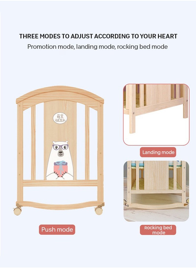 Star Core - 4 in 1 Height Adjustable Wooden Mobile Crib, Multifunctional Cradle, Playpen, Newborn Sleeping Crib, Easy to Assemble, Comes with Mattress, Four-piece Bedding Set, Mosquito Net (104CM * 60CM * 97CM) - Image 1