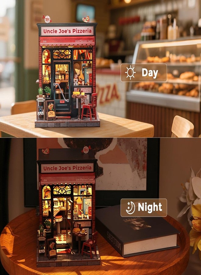CUTEBEE Book Nook Kit - DIY Miniature House Dollhouse Kit for Adults and Teens, Booknook Tiny House Bookshelf 3D Wooden Puzzle, Gifts for Family (Uncle Joe's Pizzeria) - Image 3