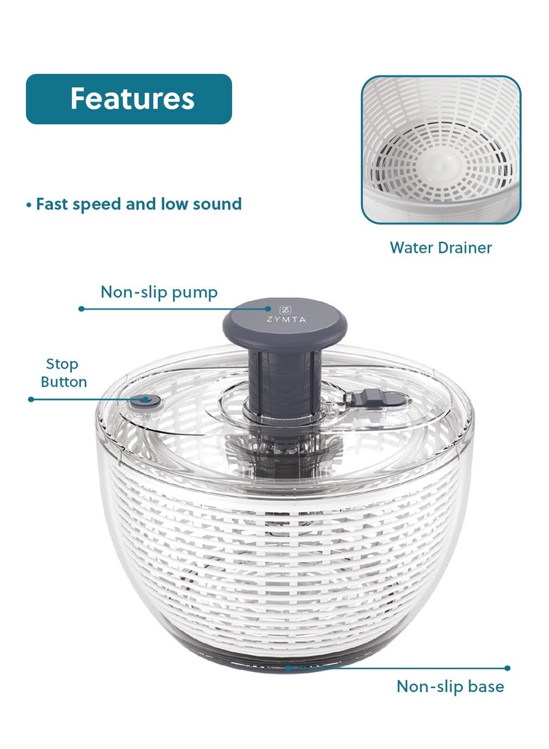 ZYMTA 6L Large Salad Spinner | BPA-Free Easy Pump Action Lettuce Dryer with Non-Slip Base for Fresh Greens - Image 2