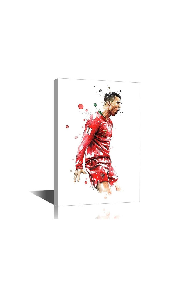 TISHIRON Football Star Canvas Wall Art CR7 Poster Painting Cristiano Ronaldo Back Competition Artwork Home Decor for Living Room Dining Bedroom Prints Ready to Hang - 36''W x 24''H - Image 1