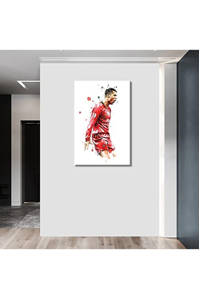 TISHIRON Football Star Canvas Wall Art CR7 Poster Painting Cristiano Ronaldo Back Competition Artwork Home Decor for Living Room Dining Bedroom Prints Ready to Hang - 36''W x 24''H - Image 4