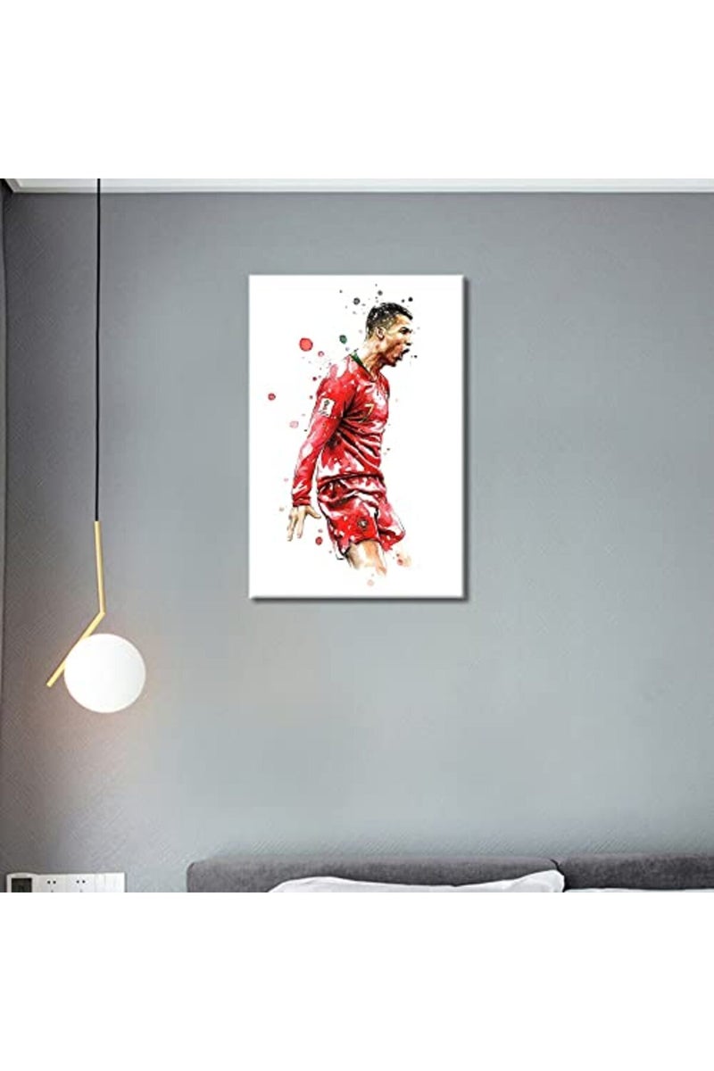 TISHIRON Football Star Canvas Wall Art CR7 Poster Painting Cristiano Ronaldo Back Competition Artwork Home Decor for Living Room Dining Bedroom Prints Ready to Hang - 36''W x 24''H - Image 2