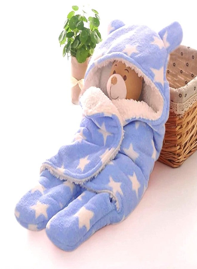 First Kick New Born Baby Blanket Pack of Super Soft Wearable Baby Wrapper Durable Fleece Polyester Cum Baby Sleeping Bag for Baby Boys, Baby Girls, Babies (76cm x 70cm, 0-6 Months) Blue - Image 1