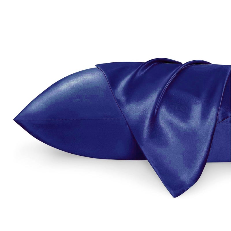 Mush BePlush Collection Satin Pillow Cover Set of 2 with Envelope Closure and 3 Satin Scrunchies | Silk Pillow Cover for Hair and Skin Care| Hair & Skin Care Gift Combo | 400TC | Navy Blue - Image 2