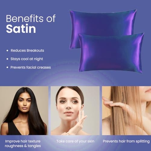 Mush BePlush Collection Satin Pillow Cover Set of 2 with Envelope Closure and 3 Satin Scrunchies | Silk Pillow Cover for Hair and Skin Care| Hair & Skin Care Gift Combo | 400TC | Navy Blue - Image 3