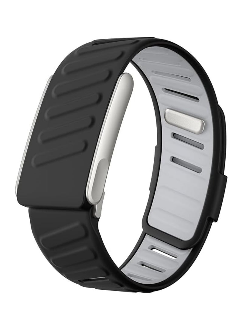 اووكاي حزام سيليكون لساعة WHOOP MG، حزام بديل رياضي ناعم ومتين ومريح للرجال والنساء مع موصل إطار معدني (أسود + رمادي فاتح) - Image 1