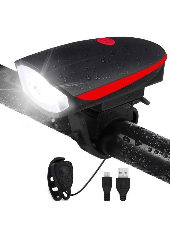 DAT Rechargeable Bike Light with Horn – Waterproof LED Bicycle Headlight with USB Charging & Loud Bell – Front Lamp with 3 Modes & Handlebar Mount for Night Riding & Safety - Image 1