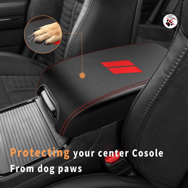 INTGET New Upgraded Center Console Cover for Dodge Charger Accessories 2011-2020 2021 2022 2023 for Chrysler 300 2015-2022 Leather Armrest Cover Console Lid Protector Cushion Pad - Image 4