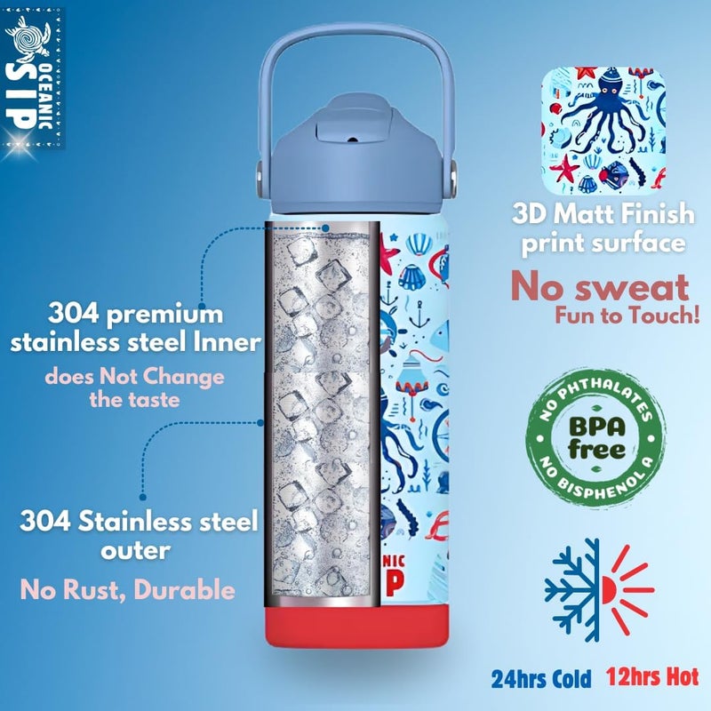 Oceanic Kids Stainless Steel Water Bottle 550ml 18oz Double-Wall Vacuum Insulated 304 Stainless steel Water Bottle BPA FREE Leak Proof Kids School Water Flask (Undersea 550ml) - Image 5
