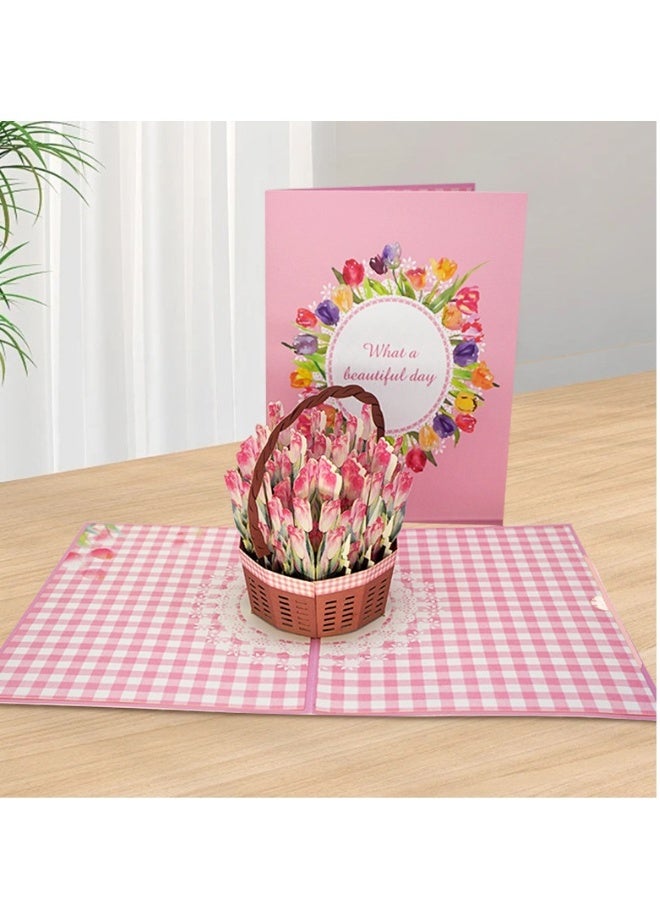 بيوينتي بطاقة تهنئة ثلاثية الأبعاد باقة زهور قابلة للطي، بطاقة شكر لمعلمتك في عيد الأم وفي عيد الميلاد