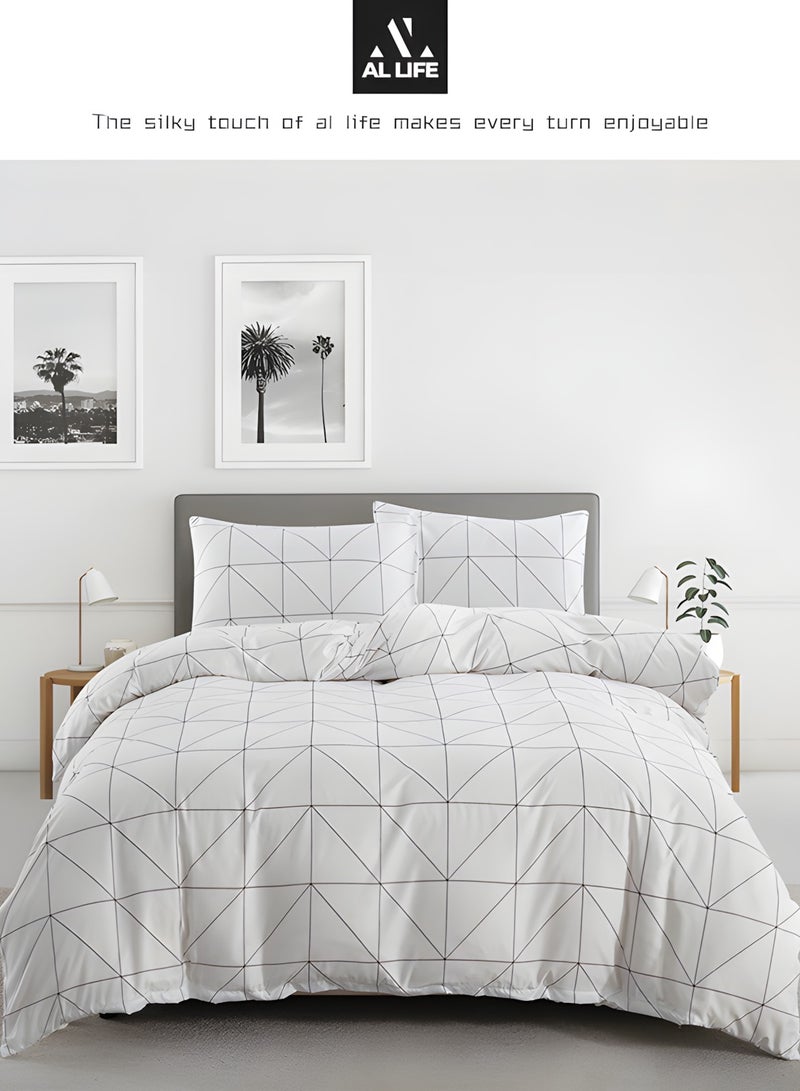 Al LIFE AI LIFE King Size Duvet Cover Set 4 Piece Lightweight Soft Breathable Premium Quality Bedding Set Includes 1x King Duvet Cover 220*240 cm 1x Fitted Sheet 200*230+25 cm 2x Pillow Cover 48*74 cm  - Image 1