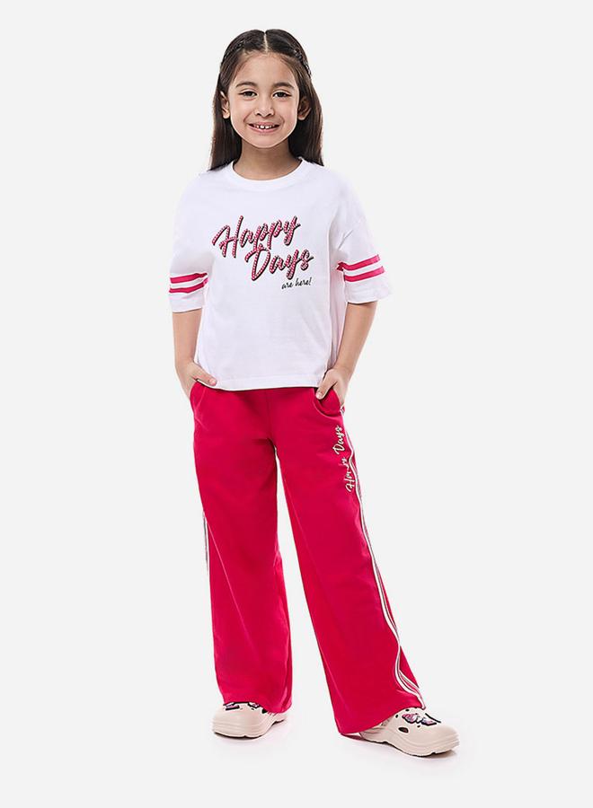 victor and jane Victor and Jane Slogan Print Knit Crop Top and Wide-Leg Pants Set - Image 5