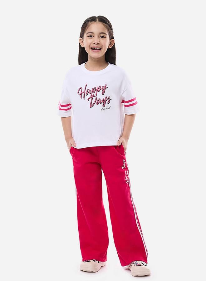 victor and jane Victor and Jane Slogan Print Knit Crop Top and Wide-Leg Pants Set - Image 1