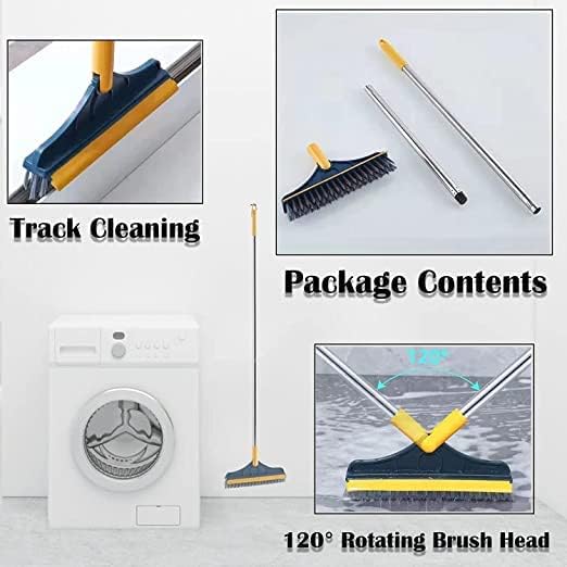 ASHGUJ 2 in 1 Bathroom Cleaning Brush, Wiper Tiles Cleaner, 120° Rotate, Long Handle, Black  - Image 5