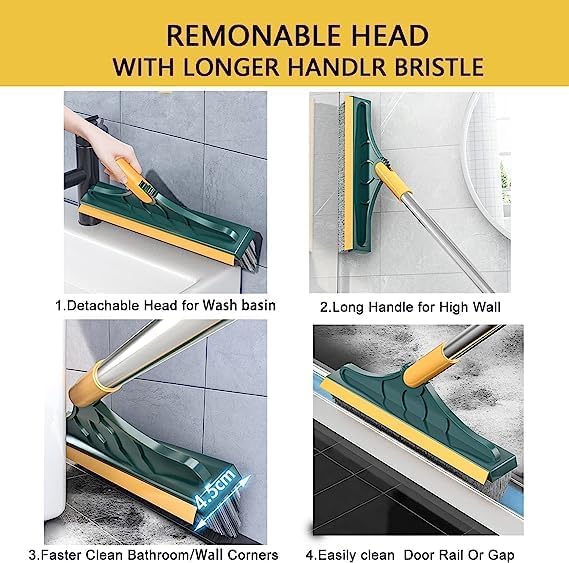 ASHGUJ 2 in 1 Bathroom Cleaning Brush, Wiper Tiles Cleaner, 120° Rotate, Long Handle, Black  - Image 3