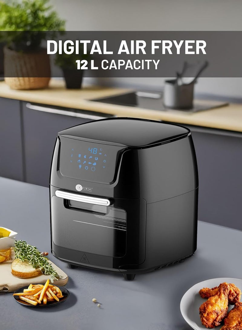 AFRA Digital Air Fryer Oven 12L – Touch Control, 8 Preset Programs, Rotating Mesh Basket, Skewer Sets, Overheat Protection, XL Visible Window, Cool-Touch Handle | 2-Year Warranty - Image 2
