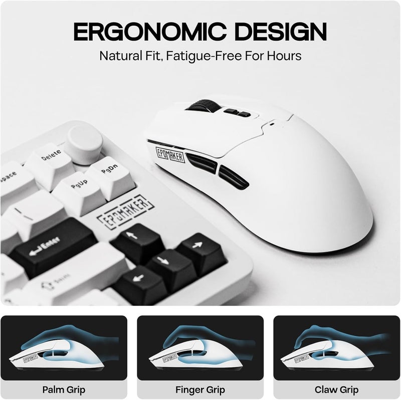 EPOMAKER Click Lite Wireless Gaming Mouse, 800 to 12,000 DPI Adjustable, PAW3311 Sensor, 500mAh, 59g, 2.4G/Bluetooth/USB-C Rechargeable with 5 Programmable Buttons for PC/Mac/Linux (White) - Image 4