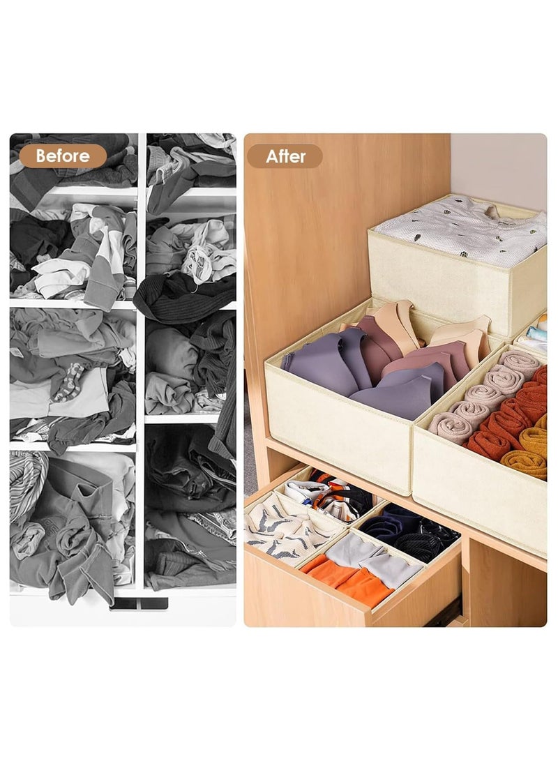 NANAO منظم أدراج مكون من 12 قطعة للملابس، منظم قابل للطي للملابس الداخلية ومنظمات خزانة للملابس، الجوارب، الملابس الداخلية، صندوق تخزين الملابس (بيج) - Image 3