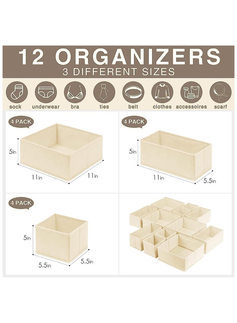 NANAO منظم أدراج مكون من 12 قطعة للملابس، منظم قابل للطي للملابس الداخلية ومنظمات خزانة للملابس، الجوارب، الملابس الداخلية، صندوق تخزين الملابس (بيج) - Image 4