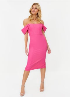 trendyol Pink Fitted Corset Detailed Woven Elegant Evening Dress TPRSS22EL00097  - Image 1