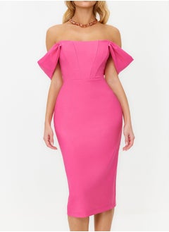 trendyol Pink Fitted Corset Detailed Woven Elegant Evening Dress TPRSS22EL00097  - Image 4