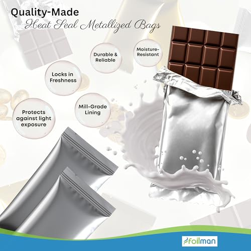 Foilman - Heat Seal Bags (Metallized) For Chocolate Bar Wrapping - Actual bags size 3 x 6 3/8 - Fits Bar Size 2.25 x 5.5 Inches (100 Pack) (Silver) - Image 4