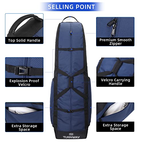 TurnWay Foldable Padded Golf Travel Bag, Heavy Duty 900D Polyester Golf Club Bag Waterproof Cart Bag with Wheels, Soft-Sided Spacial Size for Golf Gear Transportation (Blue) - Image 2