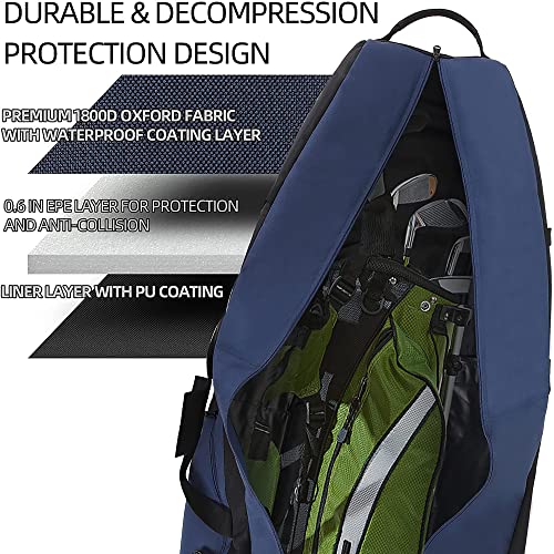 TurnWay Foldable Padded Golf Travel Bag, Heavy Duty 900D Polyester Golf Club Bag Waterproof Cart Bag with Wheels, Soft-Sided Spacial Size for Golf Gear Transportation (Blue) - Image 5