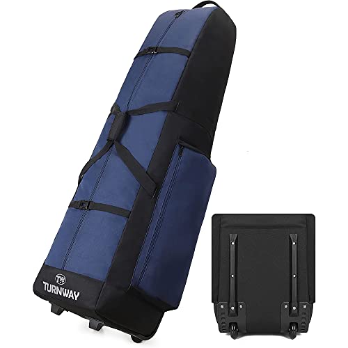 TurnWay Foldable Padded Golf Travel Bag, Heavy Duty 900D Polyester Golf Club Bag Waterproof Cart Bag with Wheels, Soft-Sided Spacial Size for Golf Gear Transportation (Blue) - Image 1