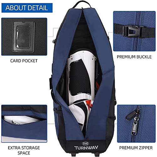 TurnWay Foldable Padded Golf Travel Bag, Heavy Duty 900D Polyester Golf Club Bag Waterproof Cart Bag with Wheels, Soft-Sided Spacial Size for Golf Gear Transportation (Blue) - Image 3