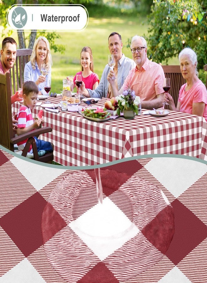 misaya Rectangle Waterproof Vinyl Table Cloth, Buffalo Flannel Backed Tablecloth, Wipeable Plastic Table Cover for Dinner, Kitchen, Outdoor (60" x 84", Burgundy and White) - Image 2
