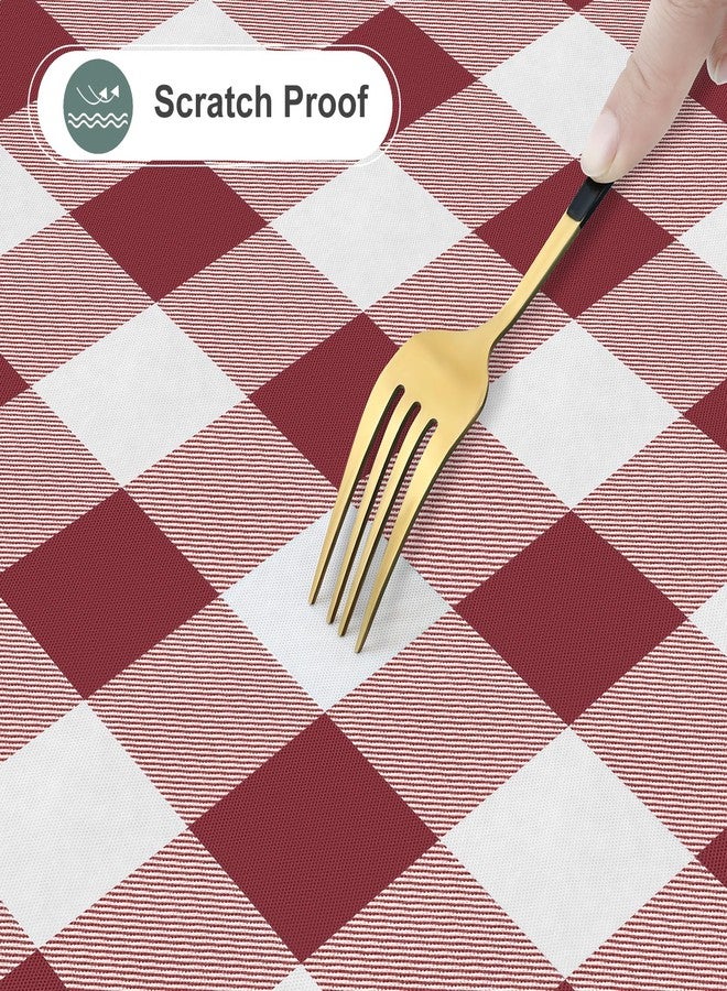 misaya Rectangle Waterproof Vinyl Table Cloth, Buffalo Flannel Backed Tablecloth, Wipeable Plastic Table Cover for Dinner, Kitchen, Outdoor (60" x 84", Burgundy and White) - Image 4