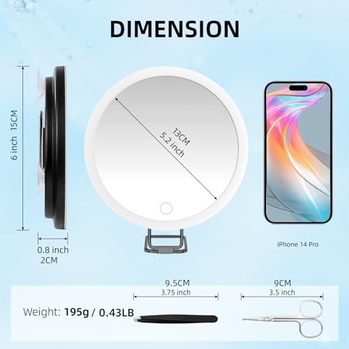 Suupvaor 30x Magnifying Mirror with Light, Large 6" Rechargeable Lighted 30x Magnified Mirror with Suction Cups & Table Stand, 3 Color Modes Dimmable Light up Travel Magnifying Makeup Mirror High Magnification - Image 4