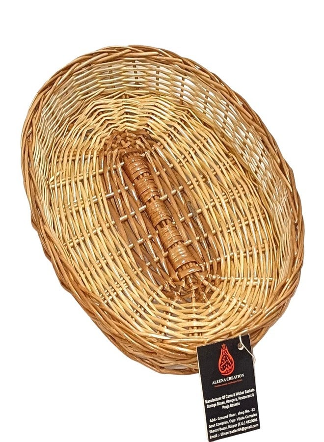ALEENA.CREATION ALEENA CREATION Fine Quality Oval Shape Cane Wicker Baskets Multipurpose Uses for Marriage Gift Hamper, Flower/Chocolate/Chapati/Pooja/Shelf Baskets, Storage Baskets (13x9 inch) - Image 1