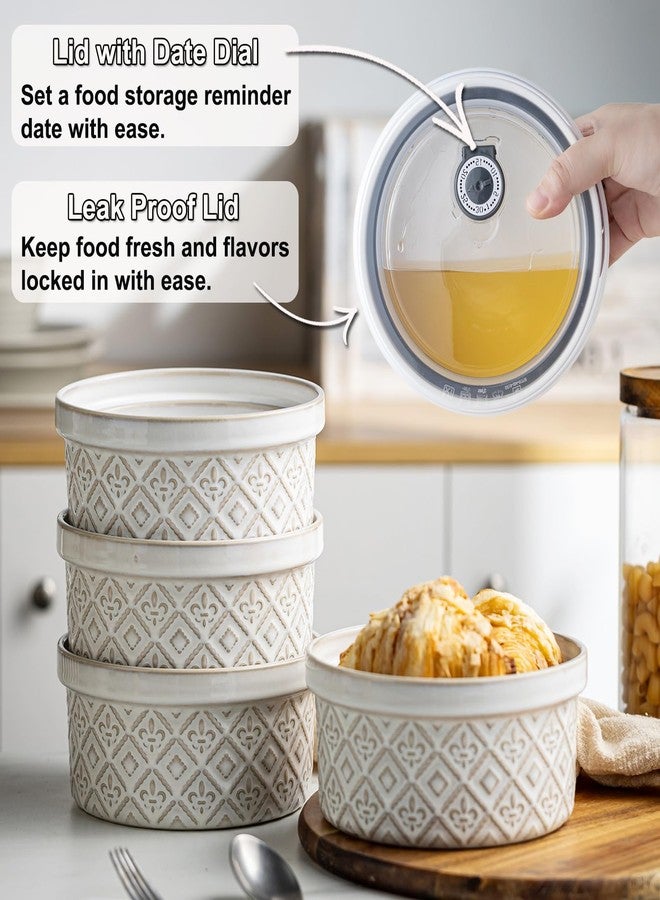 MISSYSSIM 40 Oz Ramekins Ceramic Airtight Bowls Set of 4 - Large Mixing Bowls with Lids Set for Salad, Pho, Soup, Pasta, Dessert, Serving, Oatmeal, Baking Dishes, Dishwasher & Microwave Safe, Beige - Image 5