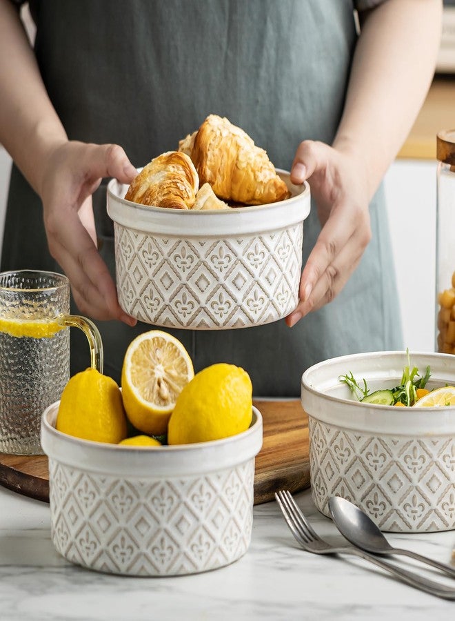 MISSYSSIM 40 Oz Ramekins Ceramic Airtight Bowls Set of 4 - Large Mixing Bowls with Lids Set for Salad, Pho, Soup, Pasta, Dessert, Serving, Oatmeal, Baking Dishes, Dishwasher & Microwave Safe, Beige - Image 3