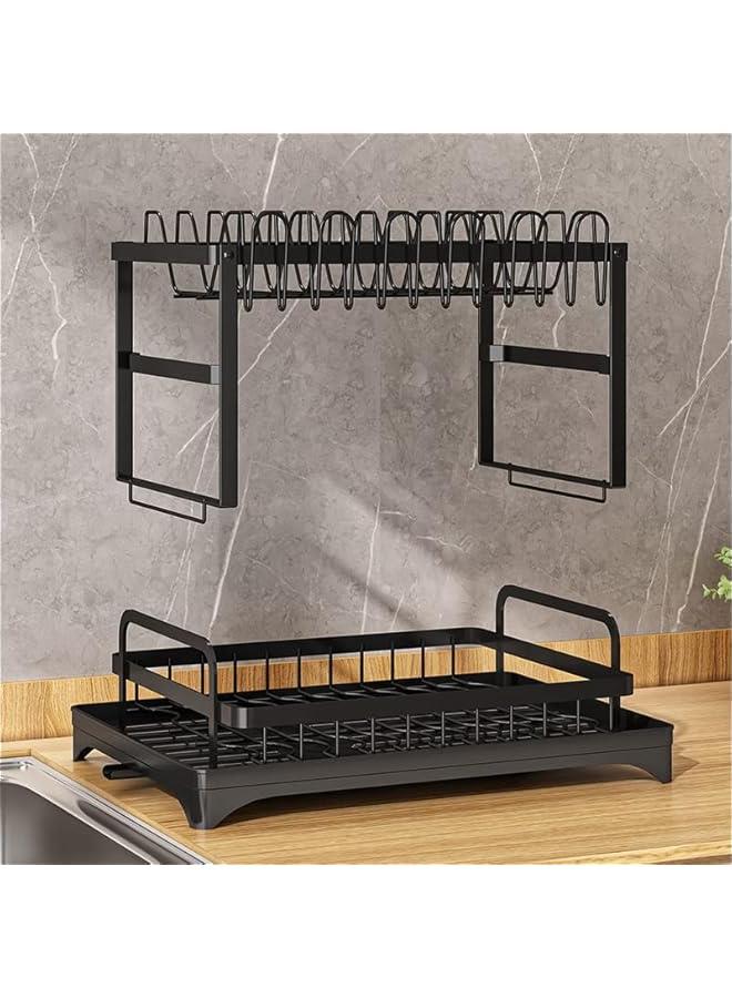 بيوينتي 2-Tier Dish Drying Rack – Save Space Dish Rack with Utensil Holder, Cutting Board Holder & Drainboard Tray | Large Capacity, Rustproof Kitchen Drainer,42 * 30 * 29cm,Black - Image 3