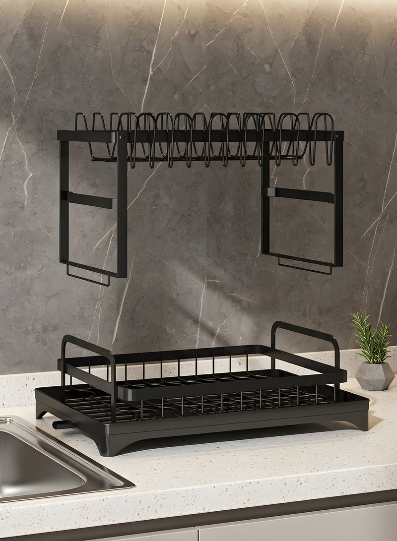 بيوينتي 2-Tier Dish Drying Rack – Save Space Dish Rack with Utensil Holder, Cutting Board Holder & Drainboard Tray | Large Capacity, Rustproof Kitchen Drainer,42 * 30 * 29cm,Black - Image 3