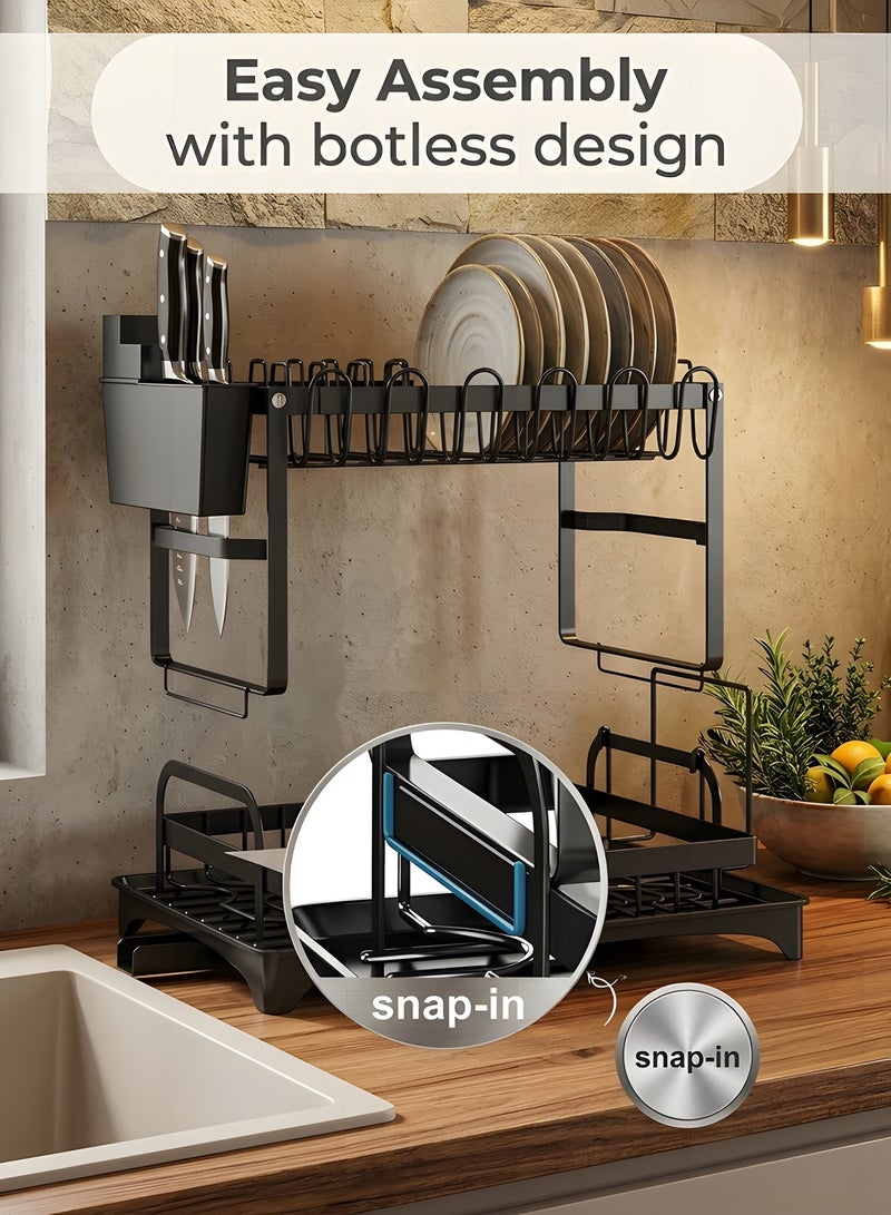 بيوينتي 2-Tier Dish Drying Rack – Save Space Dish Rack with Utensil Holder, Cutting Board Holder & Drainboard Tray | Large Capacity, Rustproof Kitchen Drainer,42 * 30 * 29cm,Black - Image 4