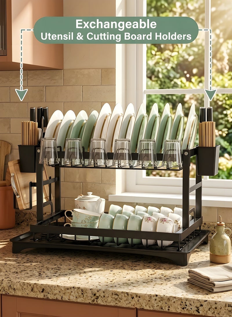بيوينتي 2-Tier Dish Drying Rack – Save Space Dish Rack with Utensil Holder, Cutting Board Holder & Drainboard Tray | Large Capacity, Rustproof Kitchen Drainer,42 * 30 * 29cm,Black - Image 5