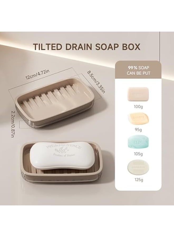 Large Soap Dish Holder, Self Draining Bar Soap Holder, Soap Case with Built-in Drain Holes, Plastic Soap Bar Container, Soap Saver for Shower, Bathroom, Kitchen - Without Cover - BeigeClear - Image 2
